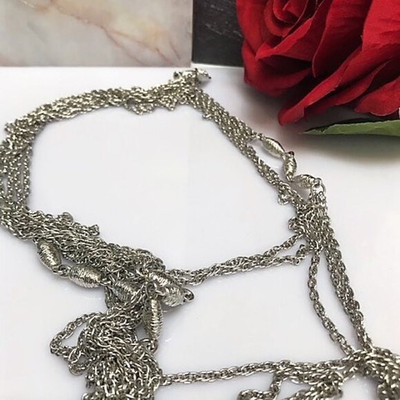 Vintage VENDOME Silver Tone Triple Strand Long Rope Chain Necklace with Brushed - Picture 2 of 10